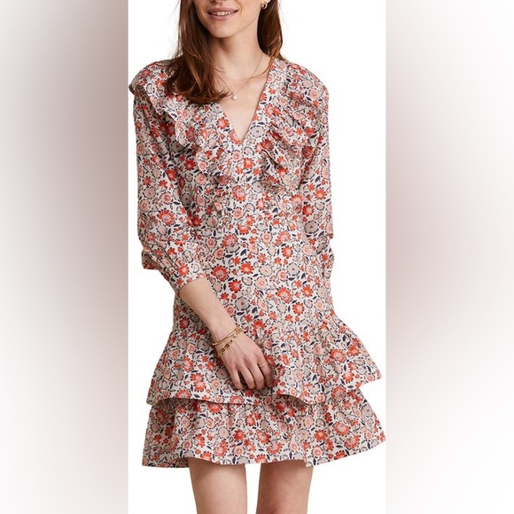 NWT Vinyard Vines Floral Ivy Ruffle Silk Cotton Dress Size 10 - Picture 6 of 14